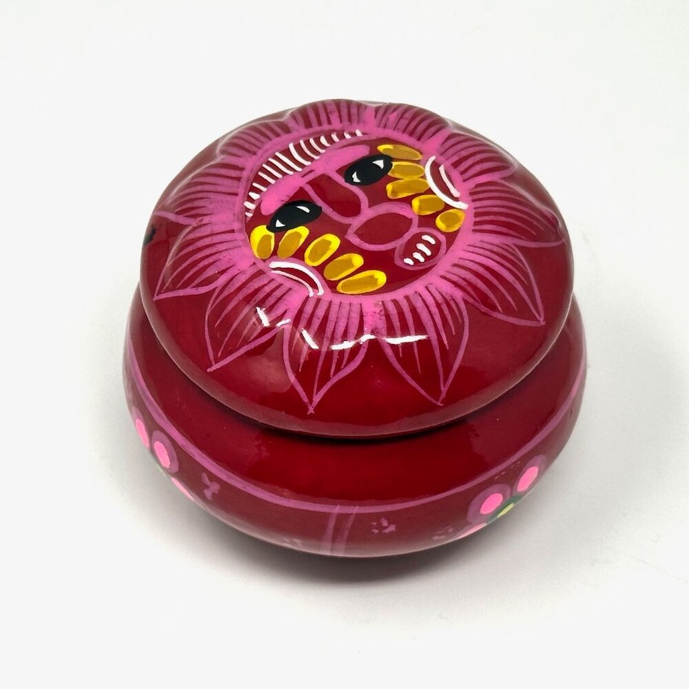 Mexican Folk Art Trinket Small Bowl w/Lid Colorful Flower Design Beautiful!